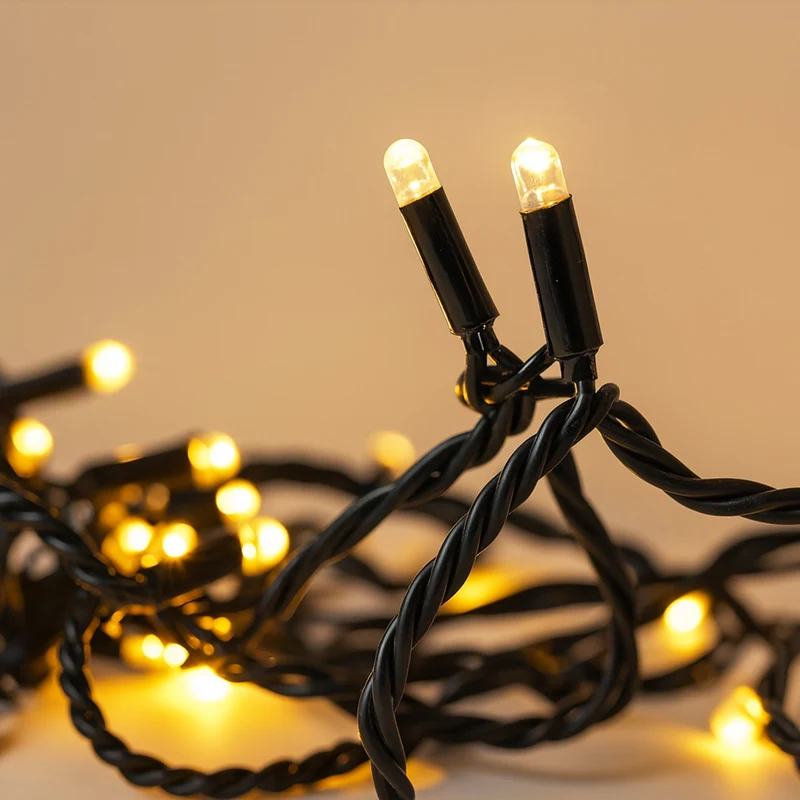 Lexi Lighting Commercial 5M Connectable LED String Light - Warm White + Flashing White - Black Rubber Cable
