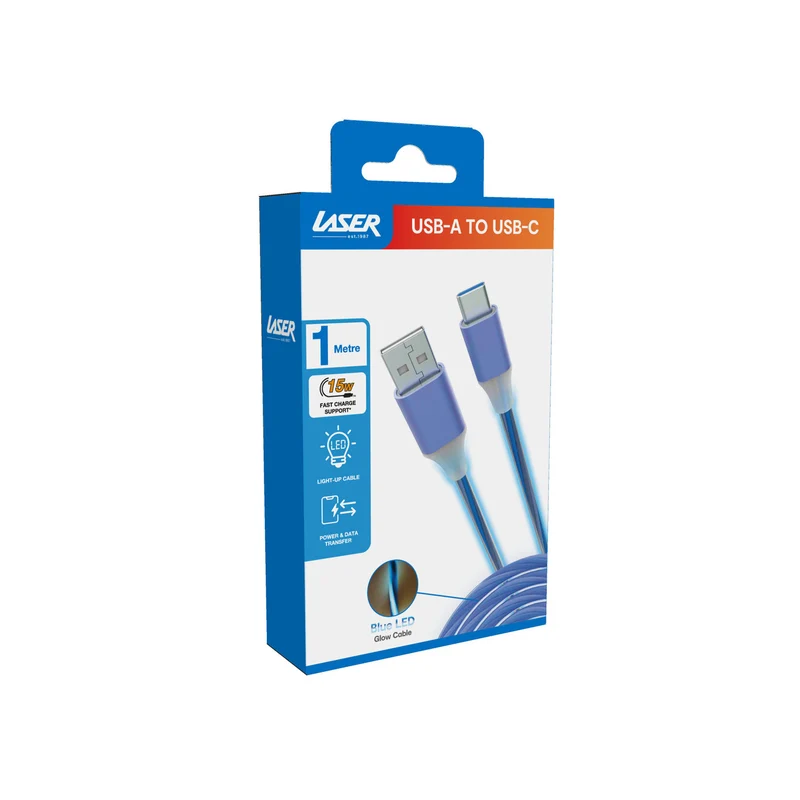 Laser 1m LED USB to Type-C Charge Cable (Blue)