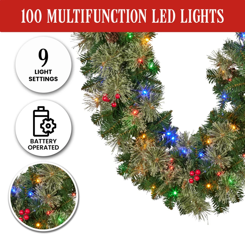 Christabelle 2.74m Christmas Garland with LED Lights Berries Pine Cones Multicolour Tree Decoration Ornament