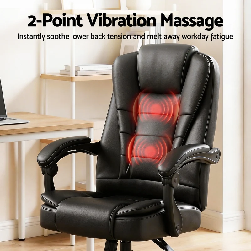 Artiss Massage Office Chair Executive Computer Gaming Chairs PU Leather (Black)