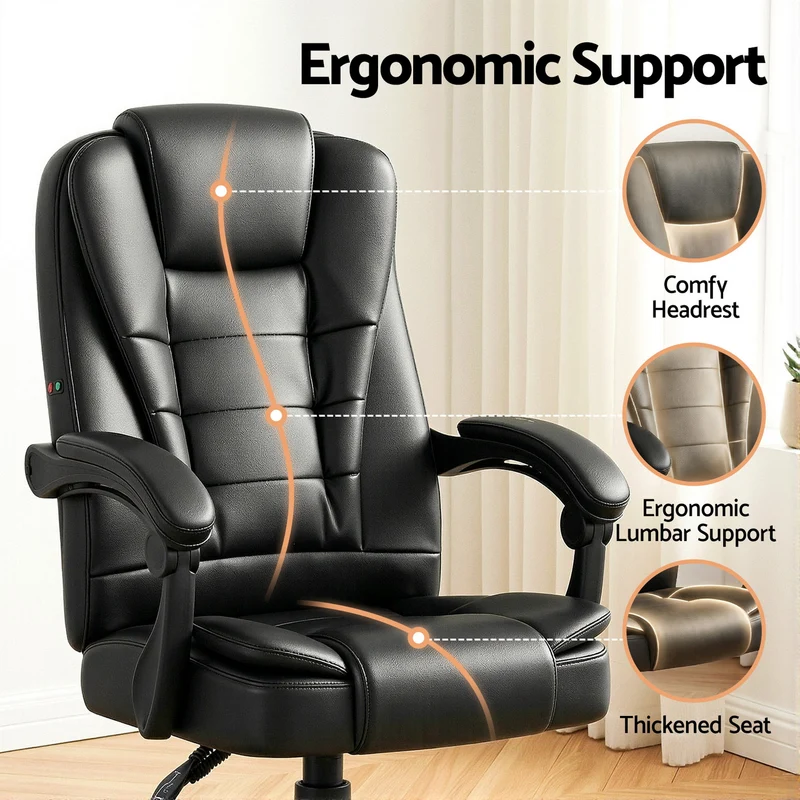 Artiss Massage Office Chair Executive Computer Gaming Chairs PU Leather (Black)