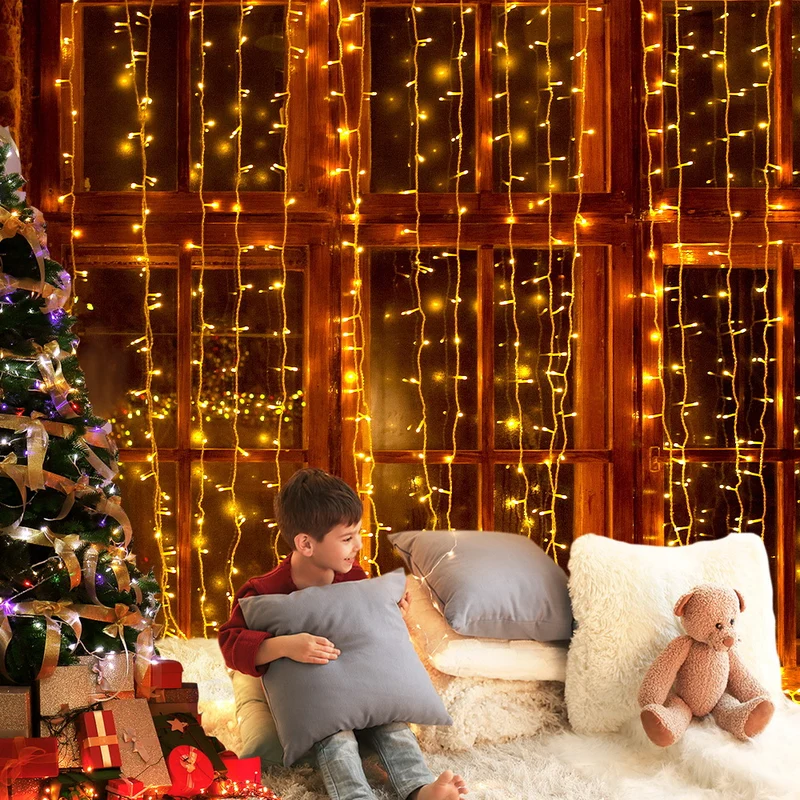 Jingle Jollys 6X3M Christmas Lights Curtain Light Warm White 600 LED