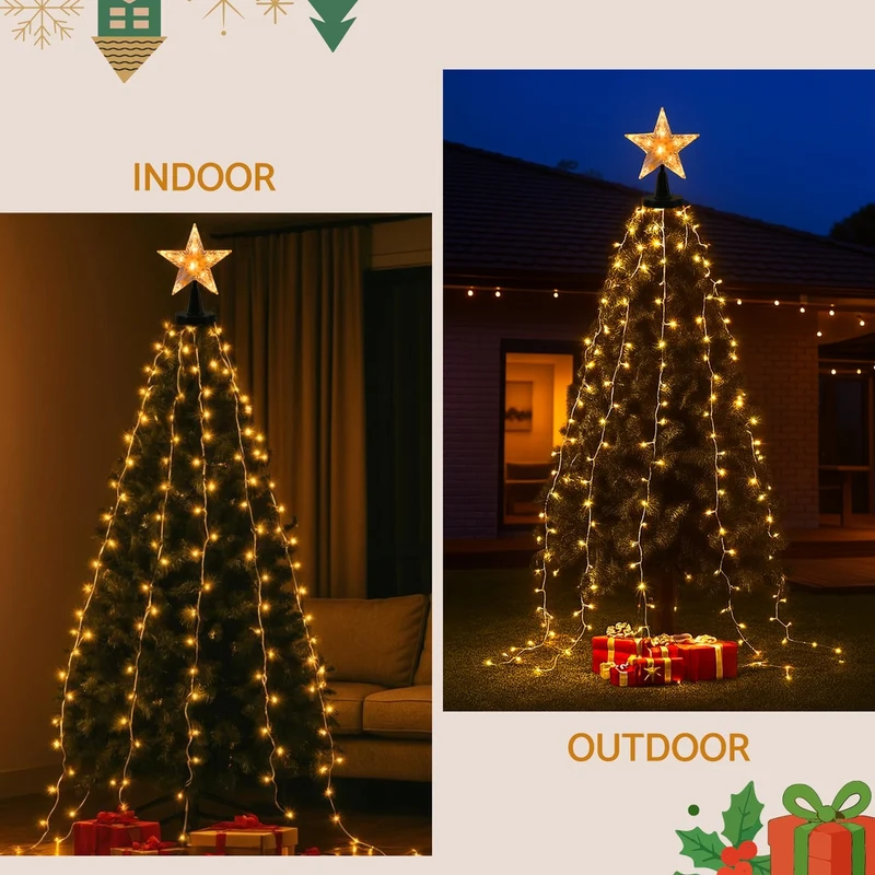 Jingle Jollys 2.5M Christmas Lights Waterfall String Light 300 LED Star Topper