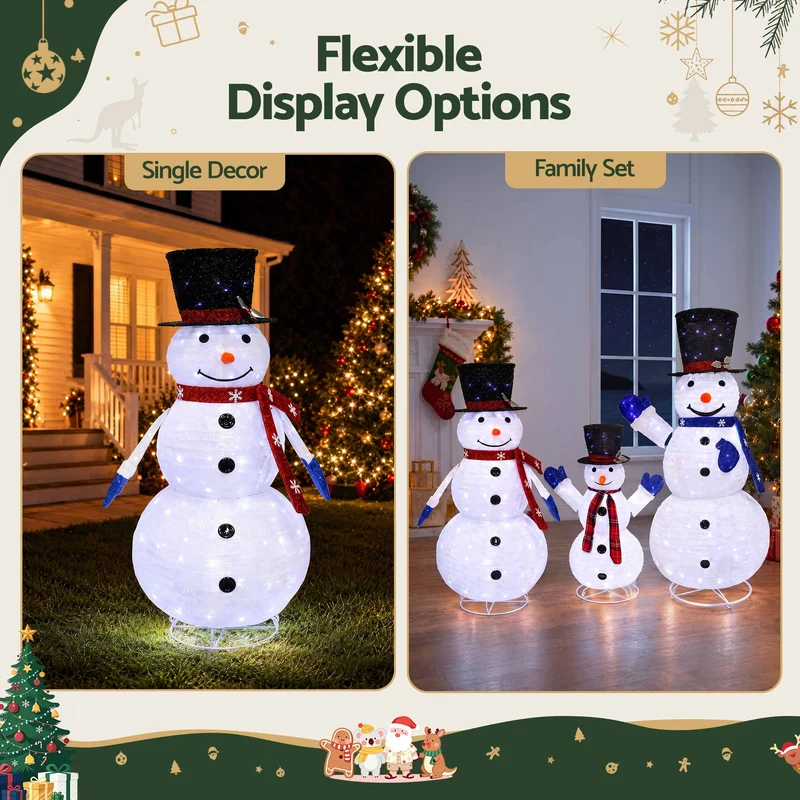 Jingle Jollys Christmas Lights 330 LED Fairy Light 3pcs Snowman Decorations Set
