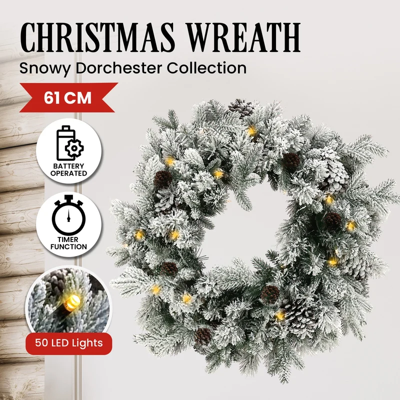Christabelle LED Snowy Christmas Wreath 61cm