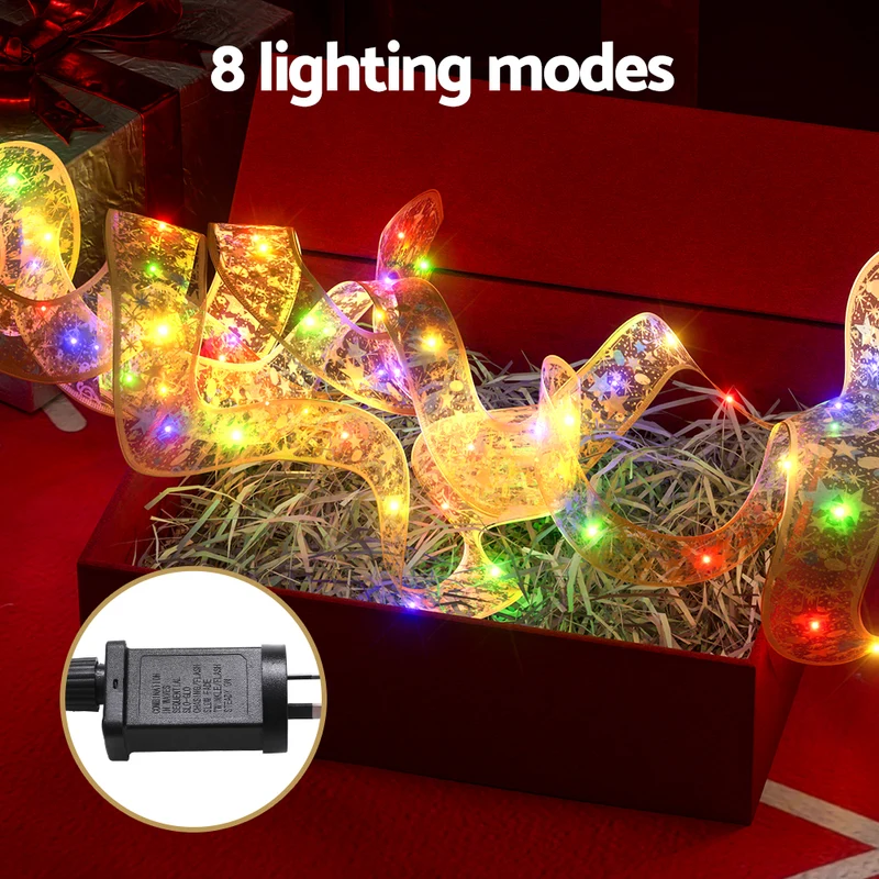 Jingle Jollys 20M Christmas Lights Fairy Ribbon Light 200 LED Xmas Decor Golden
