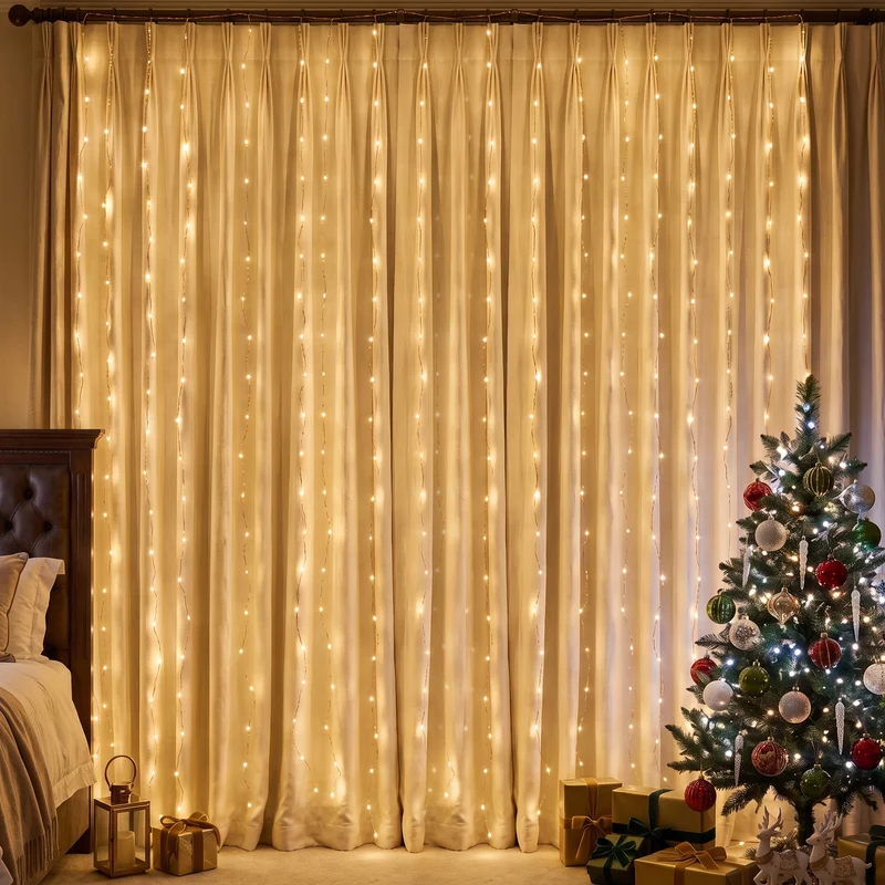 Jingle Jollys 3X3M Christmas Lights Curtain String Light 300 LED Warm White