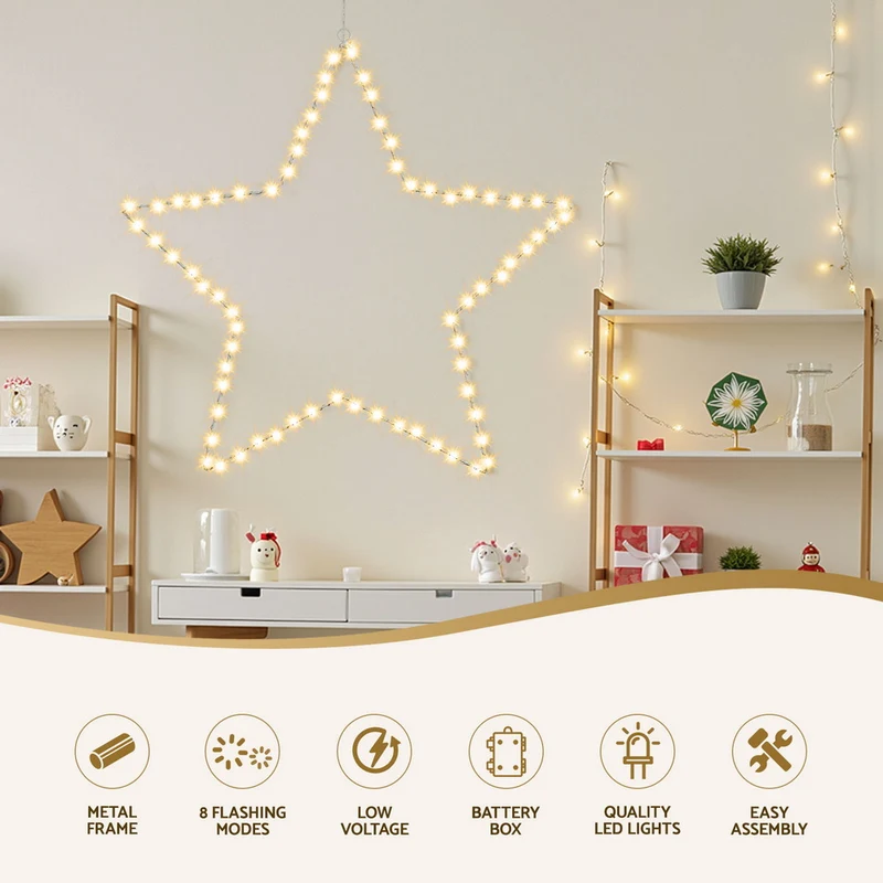 Jingle Jollys Christmas Lights 50cm Star 70 LED Xmas Decorations