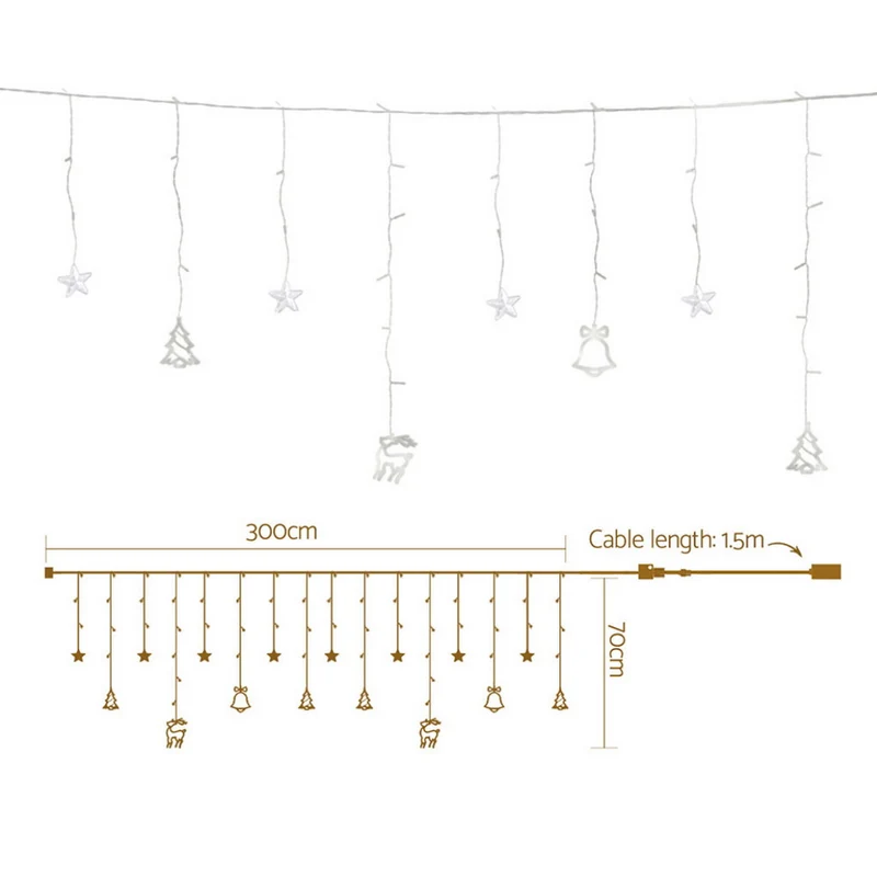 Jingle Jollys 3M Christmas Icicle Lights String Lights 138 LED Warm White