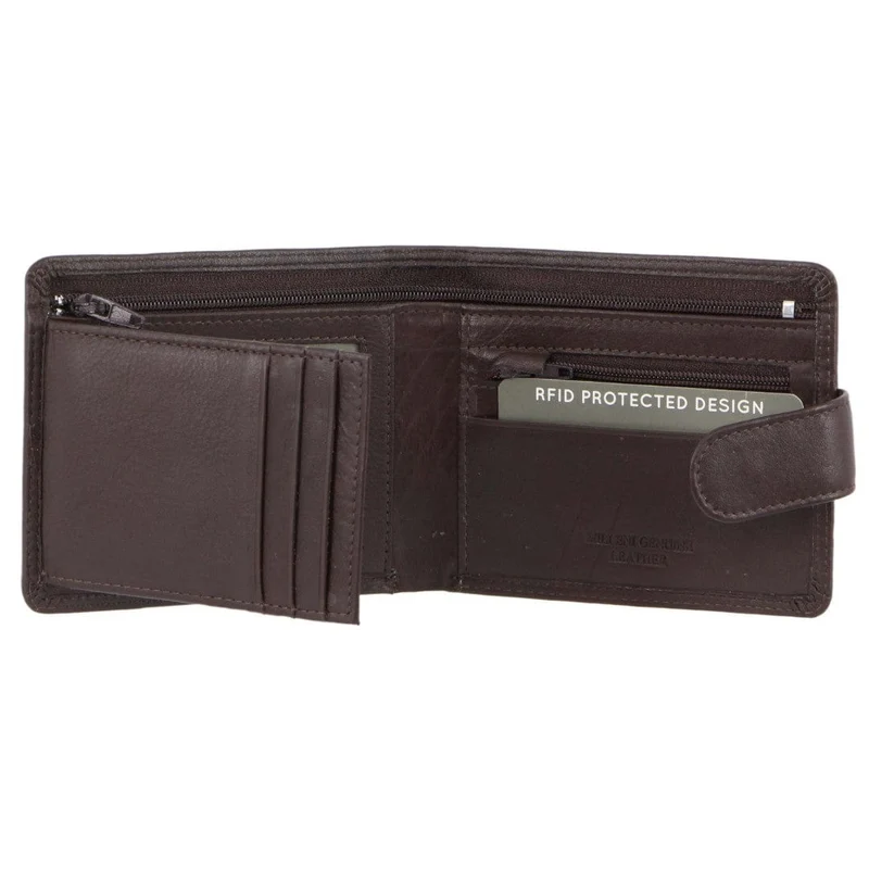 Milleni Men's Leather Tab Card/Cash RFID Protected Wallet 11cm Brown