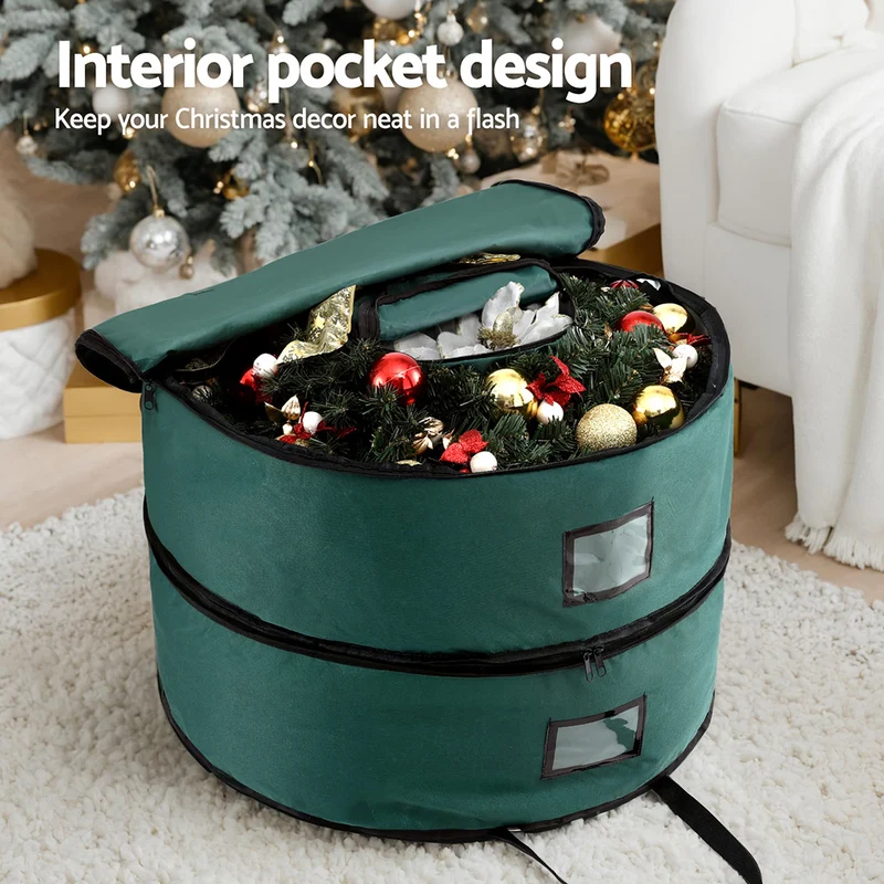 Jingle Jollys Christmas Garland Wreath Storage Bag 2-Tier Ornaments Holder 60cm
