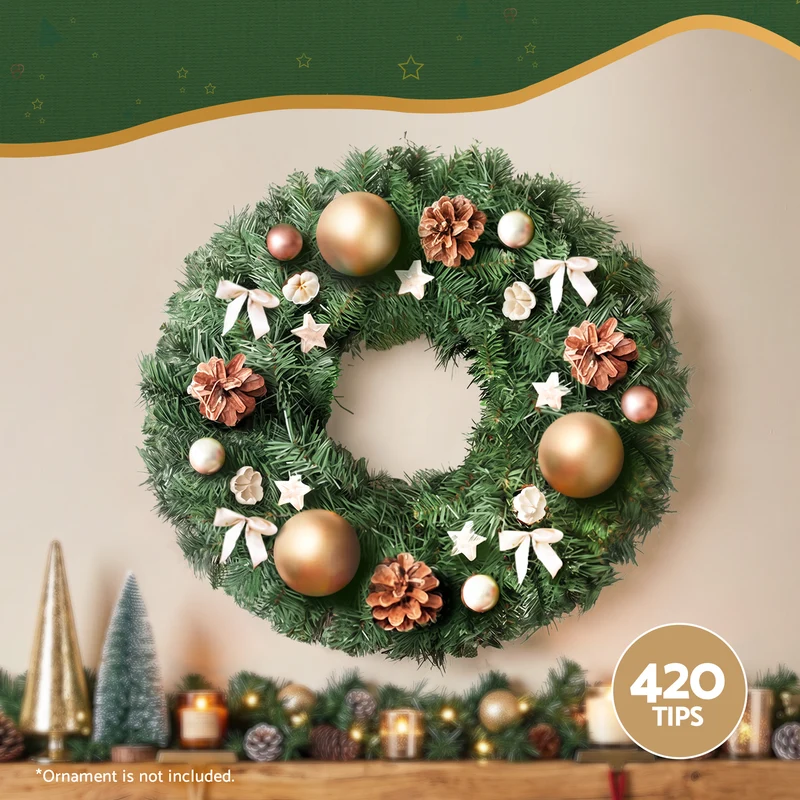 Jingle Jollys Christmas Wreath 60cm Artificial Green Garland Door Decoration 420 Tips Xmas Bush