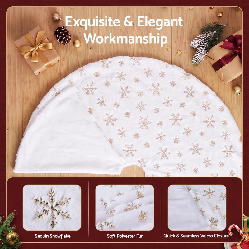 Jingle Jollys Christmas Tree Skirt 120cm Snowflake Ornaments Xmas Decorations