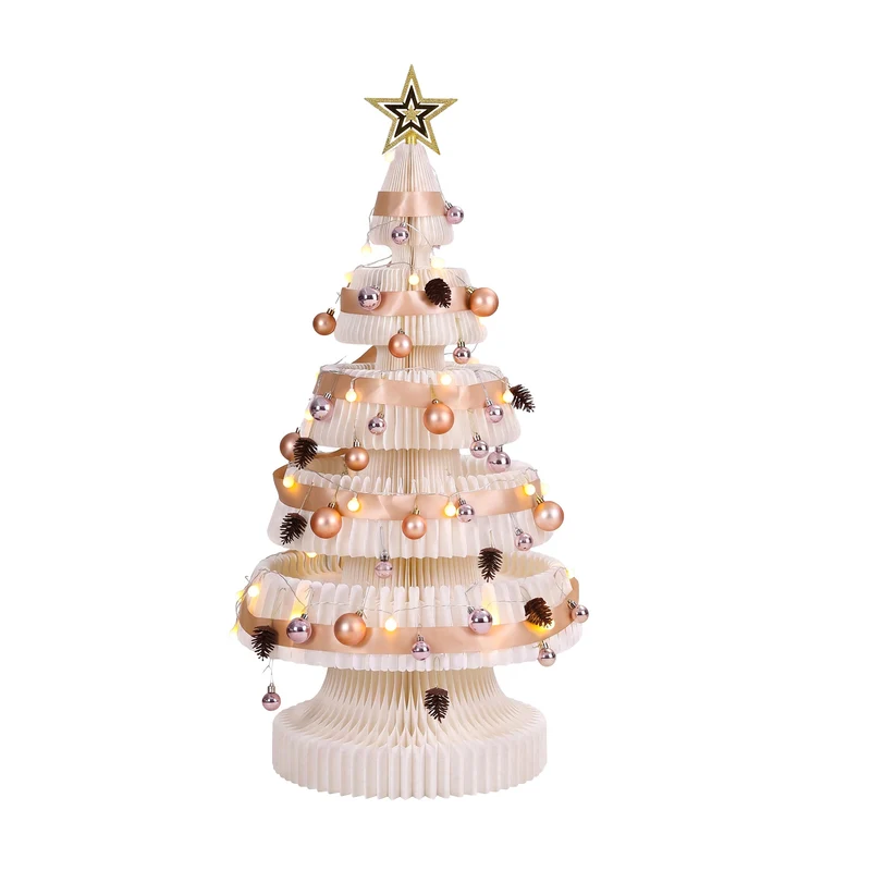 Jingle Jollys Paper Christmas Tree 114CM with Star Topper LEDs Xmas Decorations Kit Home Office White