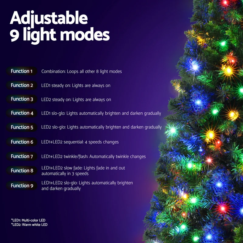 Jingle Jollys 1.8M Pre-lit Christmas Tree 9 Modes Dual Colour 200 LED Light Xmas