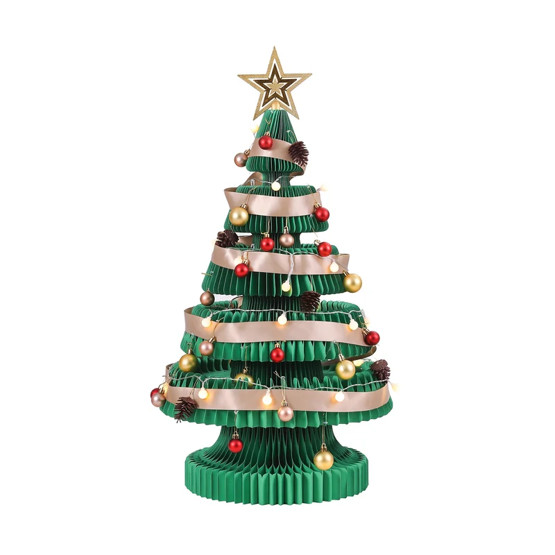 Jingle Jollys Paper Christmas Tree 87CM with Star Topper LEDs Xmas Decorations Kit Home Office Green