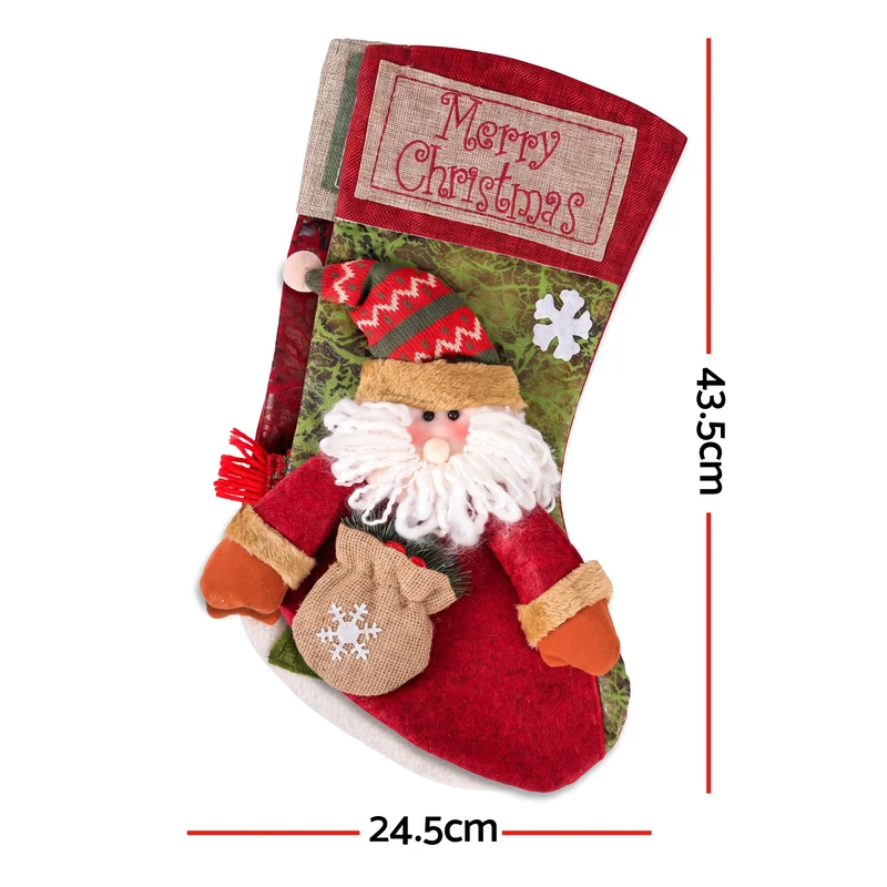 Jingle Jollys Christmas Stockings 2 Pack Large 3D Plush Santa Snowman 43.5cm Christmas Decor