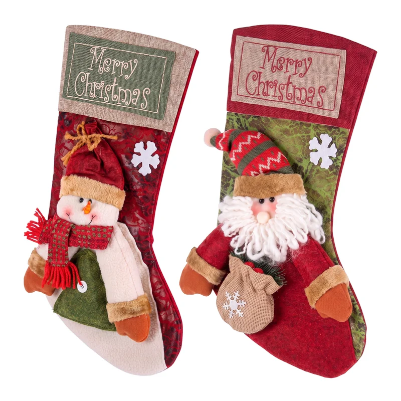 Jingle Jollys Christmas Stockings 2 Pack Large 3D Plush Santa Snowman 43.5cm Christmas Decor