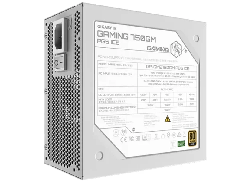GIGABYTE GAMING 750GM PG5 ICE 80+ Gold Cybenetics 750W ATX3.1 Fully Modular Power Supply