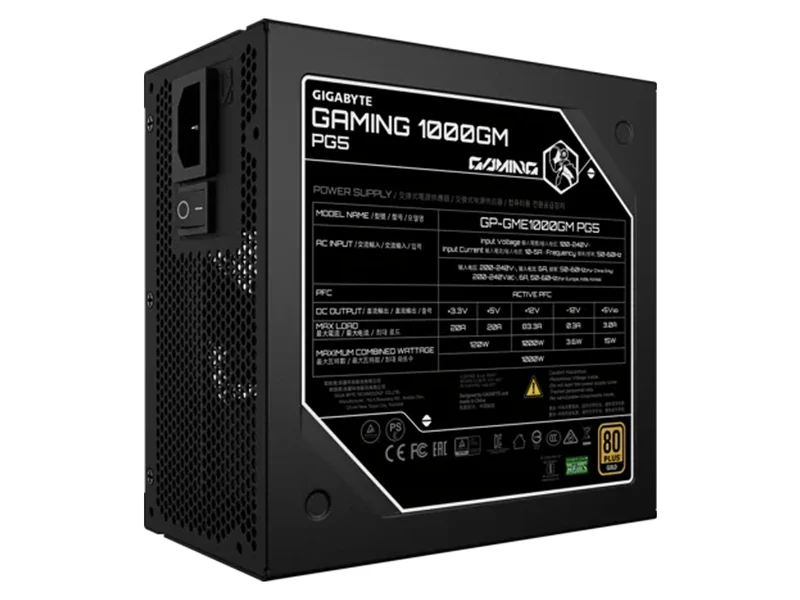 GIGABYTE GAMING 1000GM PG5 80+ Gold Cybenetics 1000W ATX3.1 Fully Modular Power Supply