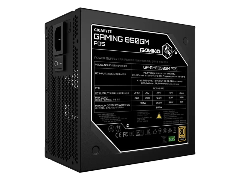 GIGABYTE GAMING 850GM PG5 80+ Gold Cybenetics 850W ATX3.1 Fully Modular Power Supply