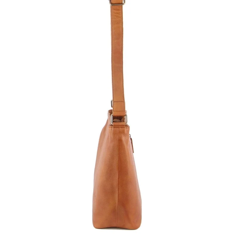 Milleni Women's Nappa Leather Shoulder Crossbody Bag w/Zip 27x30cm Cognac