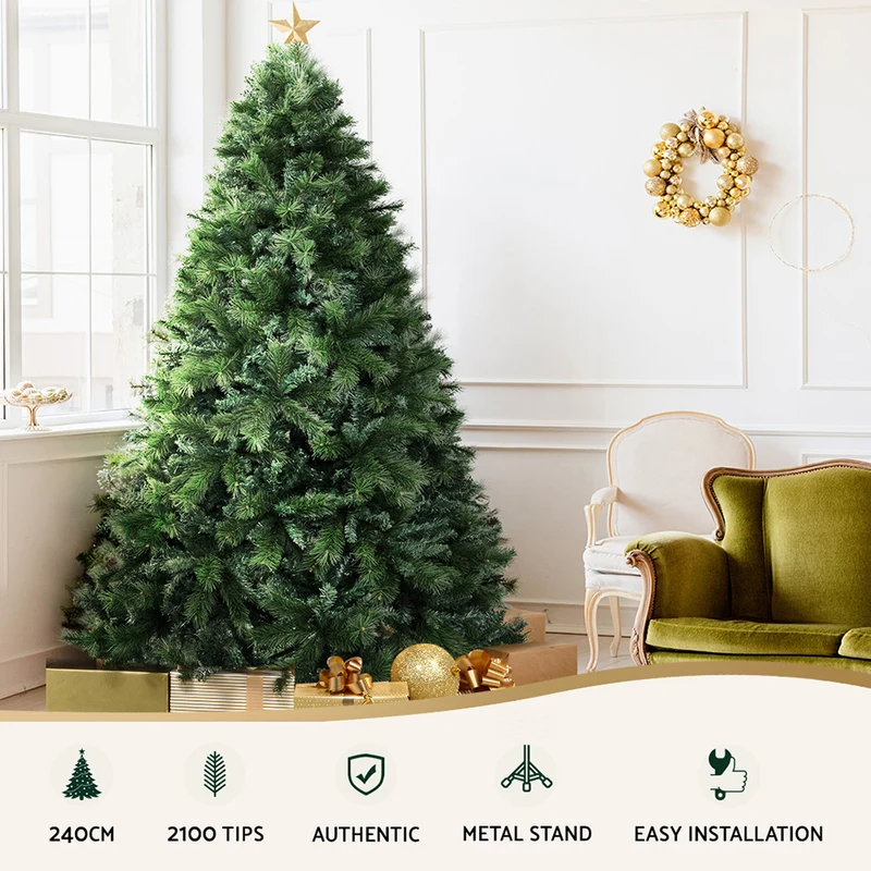 Jingle Jollys Christmas Tree 2.4M Xmas Tree Decorations Pine Needles 2100 Tips