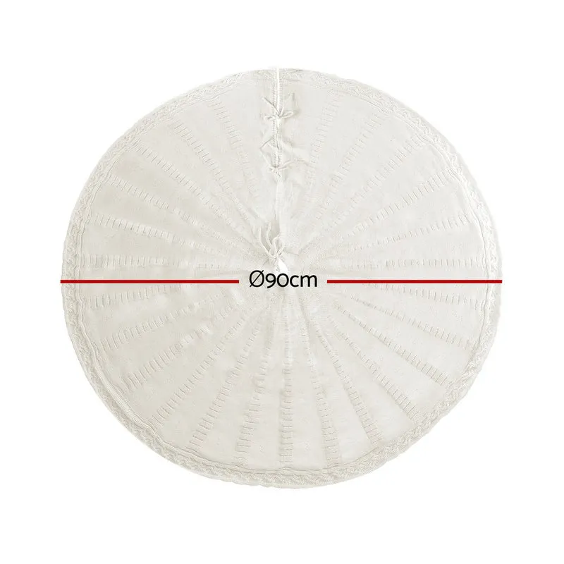 Jingle Jollys Christmas Tree Skirt 90cm Knitted Fabric Xmas Ornament Decor Beige
