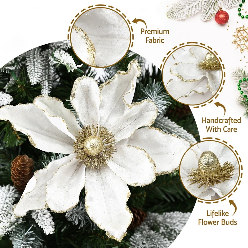 Jingle Jollys 14Pcs Christmas Tree Flower Set Garland Wreath Poinsettia White