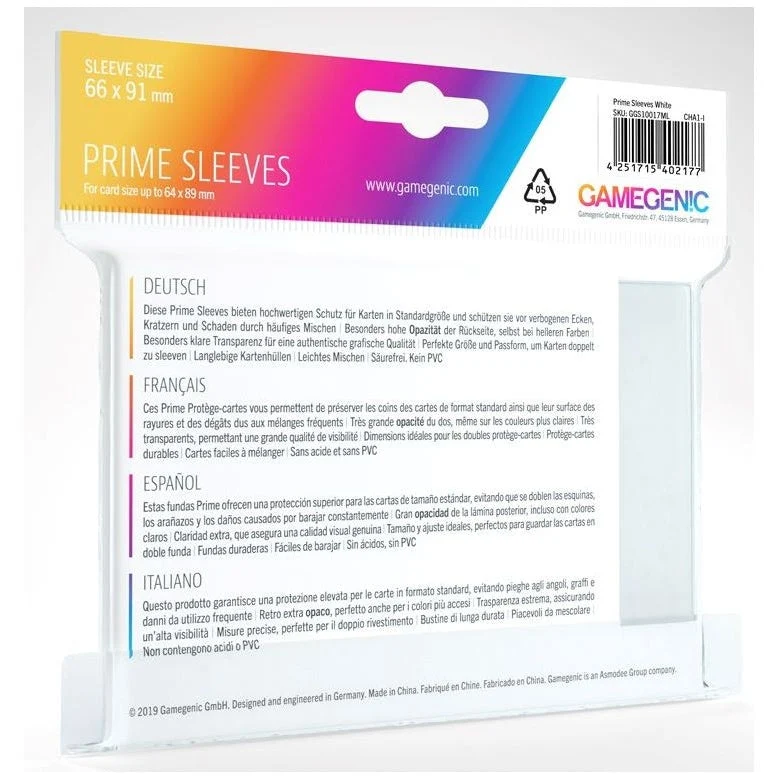 Gamegenic Prime Card Sleeves 66mmx91mm 100 Sleeves Per Pack (White)