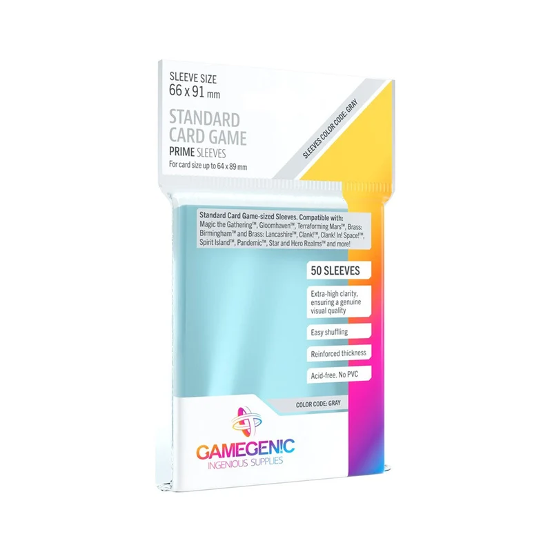 Gamegenic Prime Board Game Sleeves Standard Size 66mmx91mm 50 Sleeves (Gray)