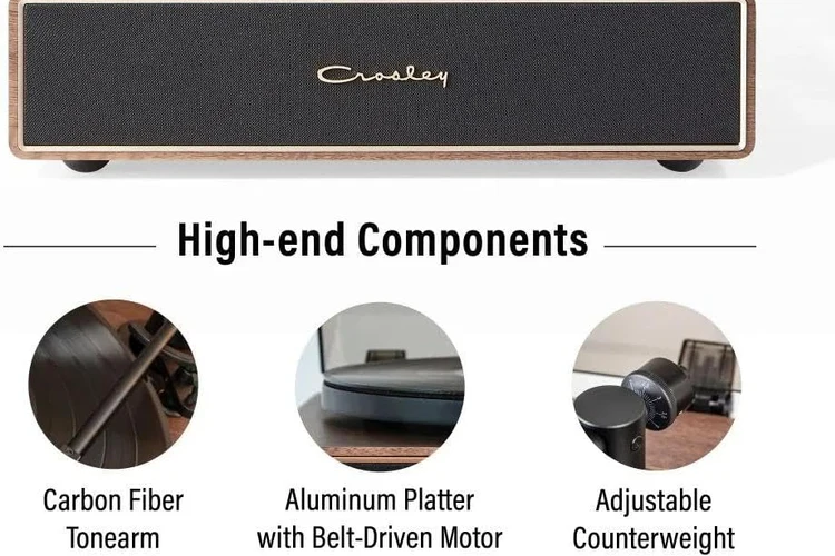 Crosley Stave 2-Speed Bluetooth Turntable with Speakers (Walnut)