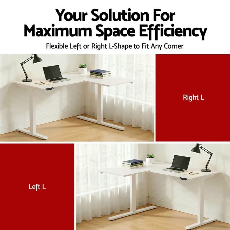 Artiss L‑Shape Electric Motorised Sit‑Stand Standing Desk Height Adjustable - White