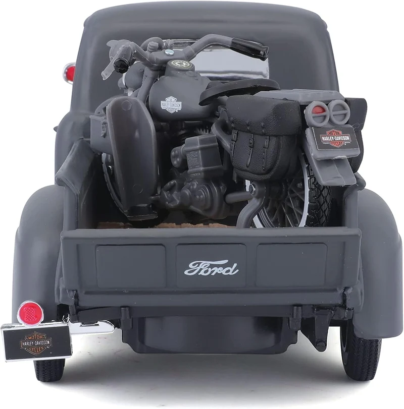 Maisto Licensed 1:24 Scale Harley-Davidson 1948 Ford F1 Pickup & 1942 WLA Flathead Model Car Grey