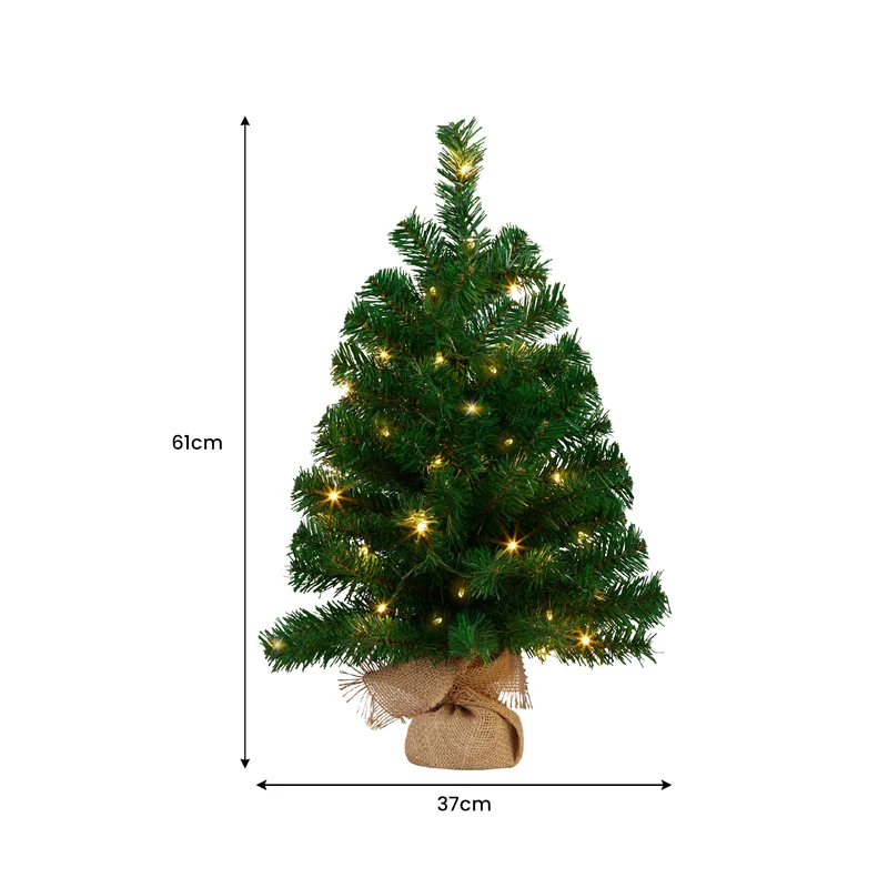 Christabelle 61cm Christmas Tree Chadwick Green Pre-Lit LED Lights Tabletop Mini Small