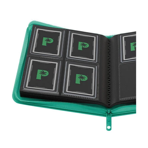 Palms Off Gaming Collector's Series 4 Pocket Card Loader TOP LOADER Clear Zip Binder - Turquoise
