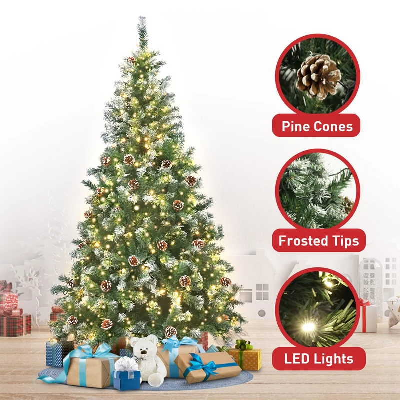Christabelle 1.5m Pre-Lit LED Artificial Christmas Tree with Snow Tipped Needles Pine Cones Stand