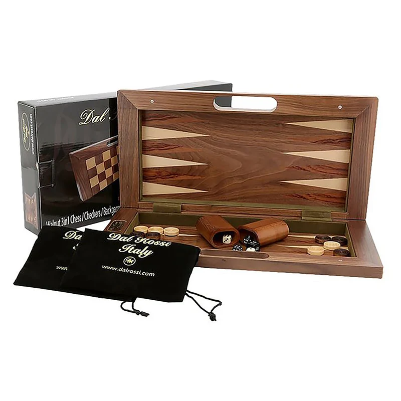 Dal Rossi Folding Chess Checkers Backgammon Set Walnut
