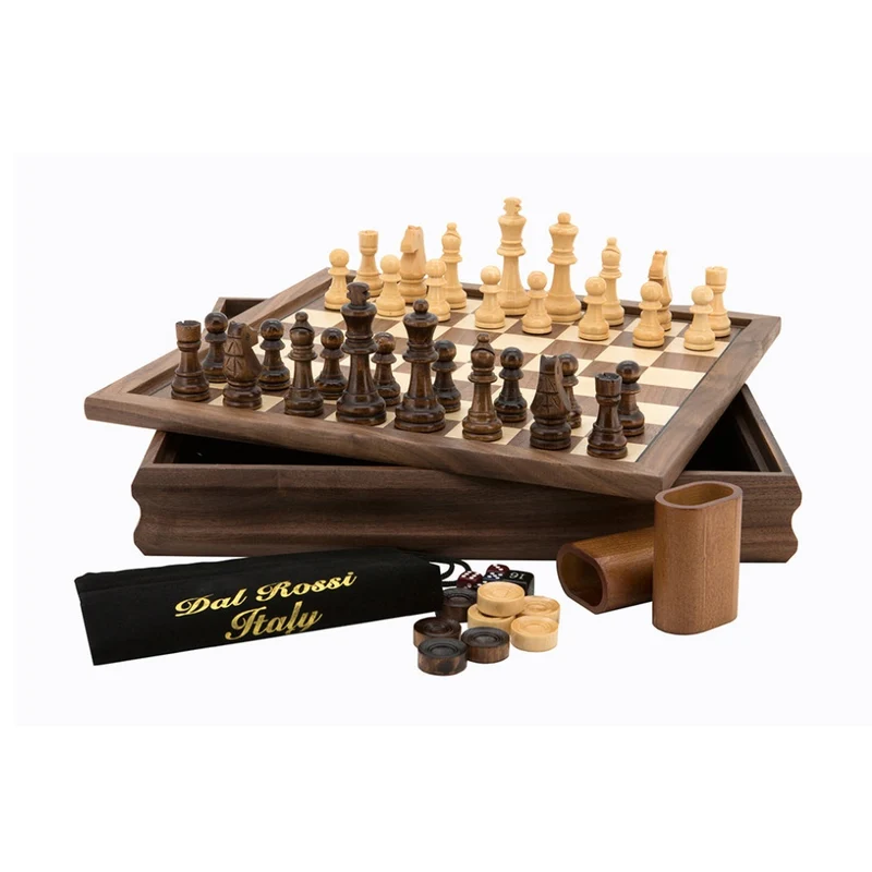 Dal Rossi Chess Checkers Backgammon Flip Board Walnut