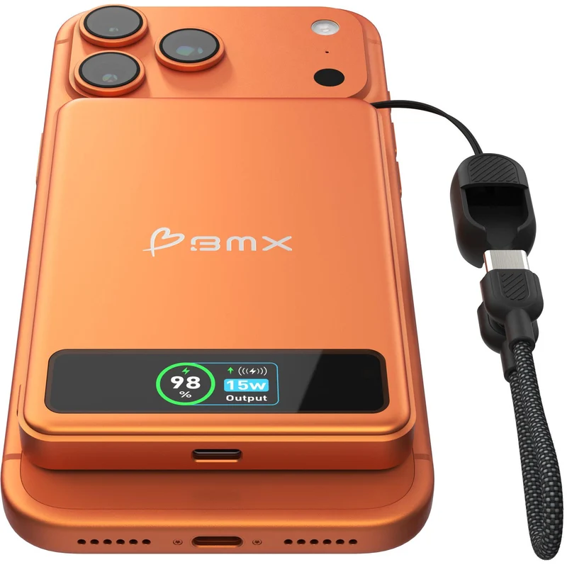 BMX SolidSafe 5K Semi-Solid-State 15W Magnetic Power Bank with Display (Orange)