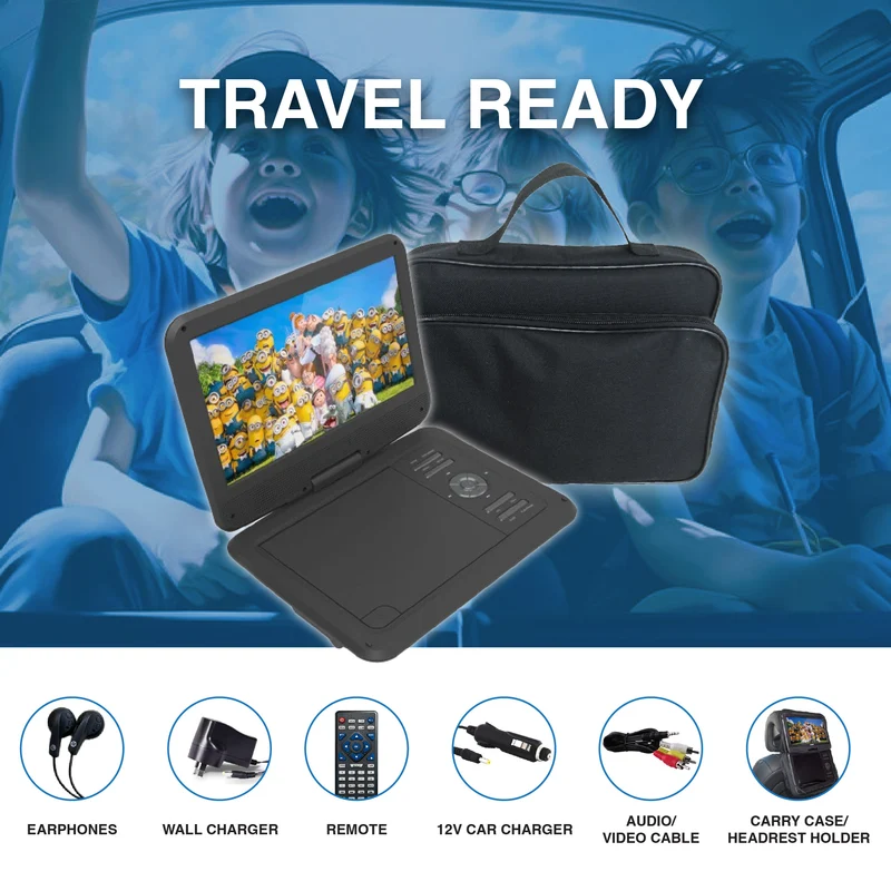 Laser Portable DVD Player 10" Screen with Anti-Skip Technology (Black)