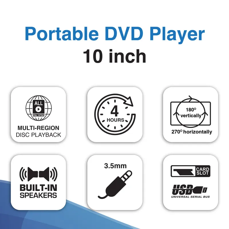 Laser Portable DVD Player 10" Screen with Anti-Skip Technology (Black)