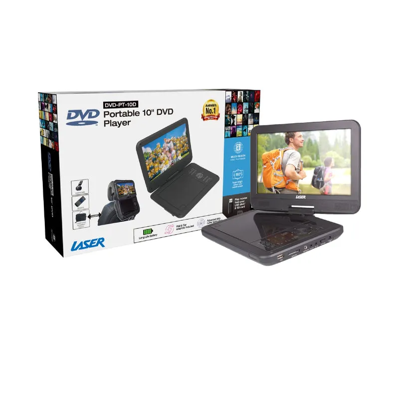 Laser Portable DVD Player 10" Screen with Anti-Skip Technology (Black)