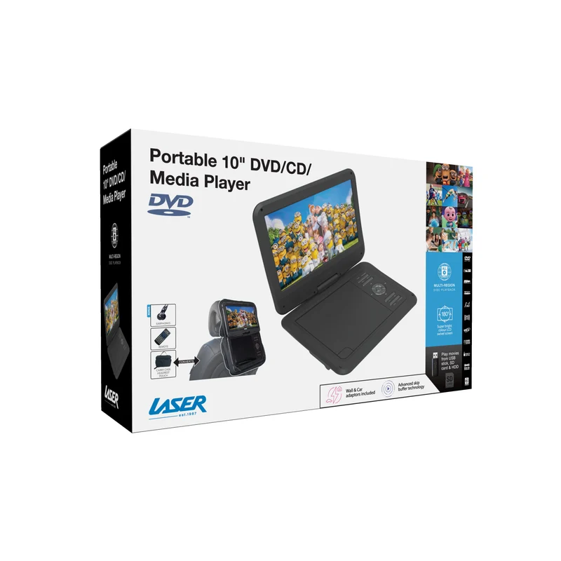 Laser Portable DVD Player 10" Screen with Anti-Skip Technology (Black)