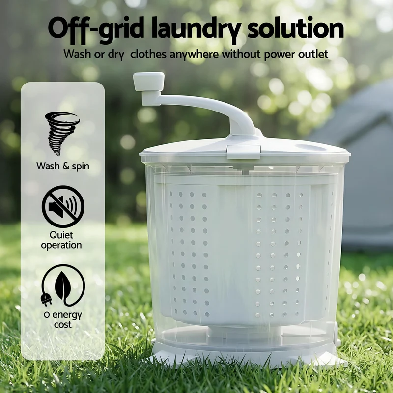 Devanti Portable Washing Machine Manual Spin Dryer Compact for Camping Caravan Apartment
