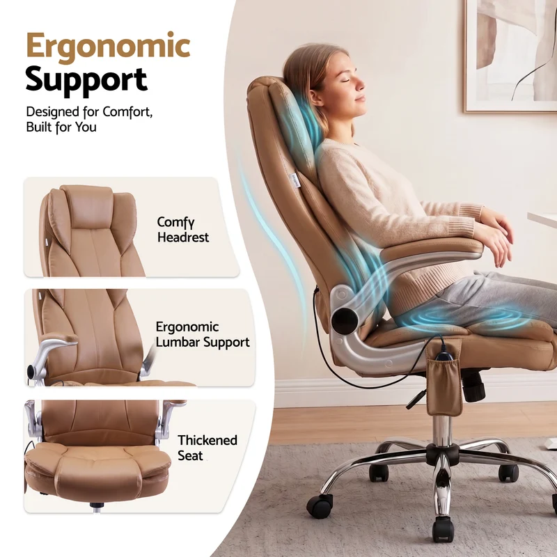 Artiss 8 Point Massage Office Chair PU Leather (Brown)