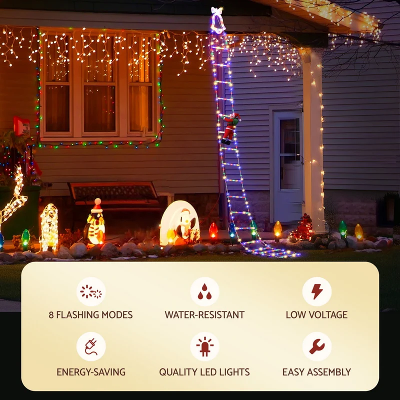 Jingle Jollys 3.5M Christmas Lights 300 LED Ladder Light with Santa Claus Decor