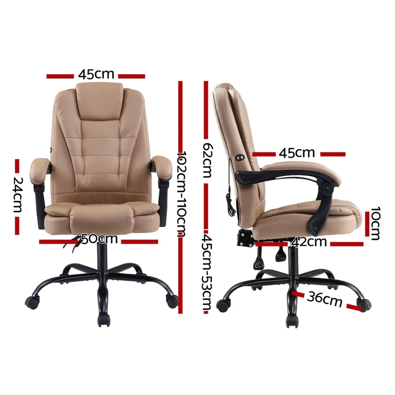 Artiss Massage Office Chair Executive Computer Gaming Chairs PU Leather (Brown)