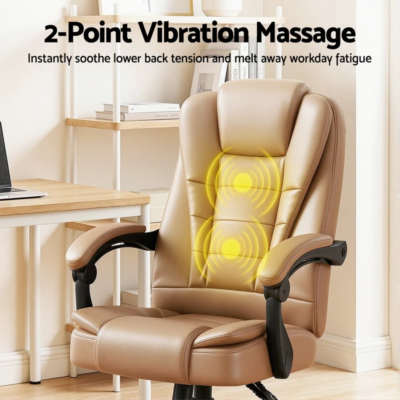 Artiss Massage Office Chair Executive Computer Gaming Chairs PU Leather (Brown)
