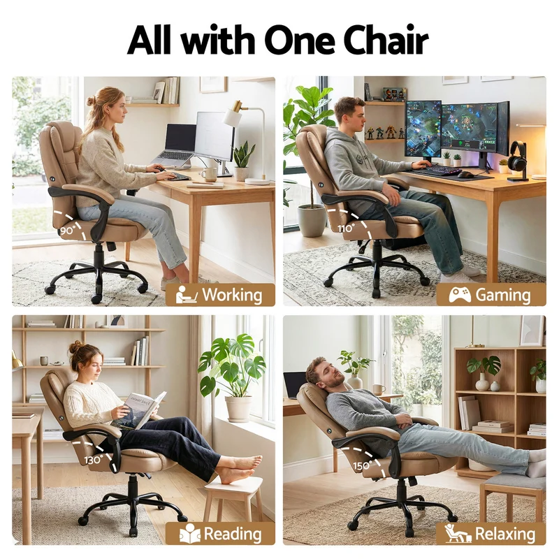 Artiss Massage Office Chair Executive Computer Gaming Chairs PU Leather (Brown)